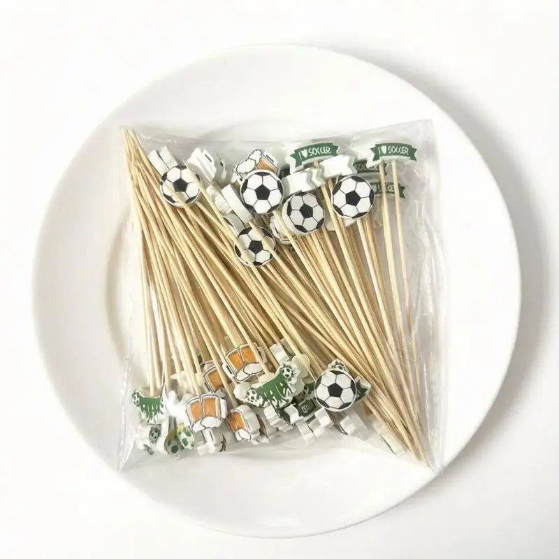 Soccer Bamboo Fruit Picks – Eco-Friendly Disposable Skewers Decorative Food Picks Qme A