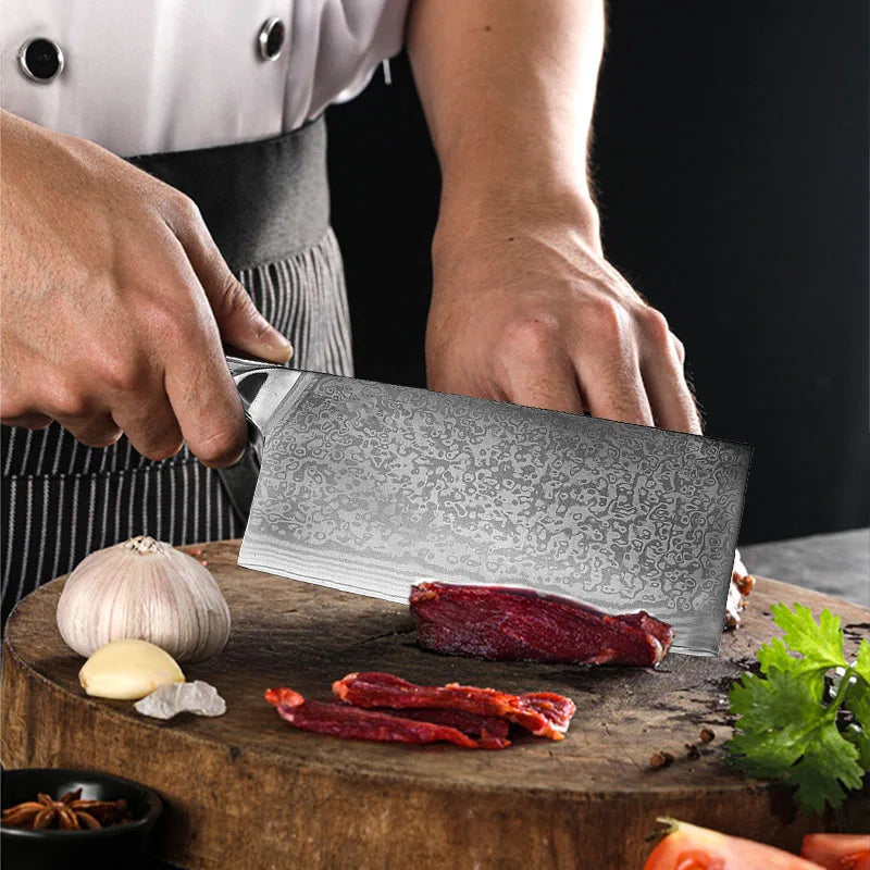 InLeung Damascus Chinese Cleaver – Sharp Utility Kitchen Knife Damascus Kitchen Knife Qst