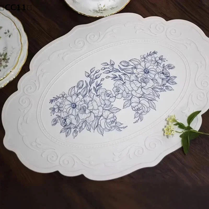Silicone Floral Carved Placemat | Retro Pattern Dining Mat Silicone Placemat Qme