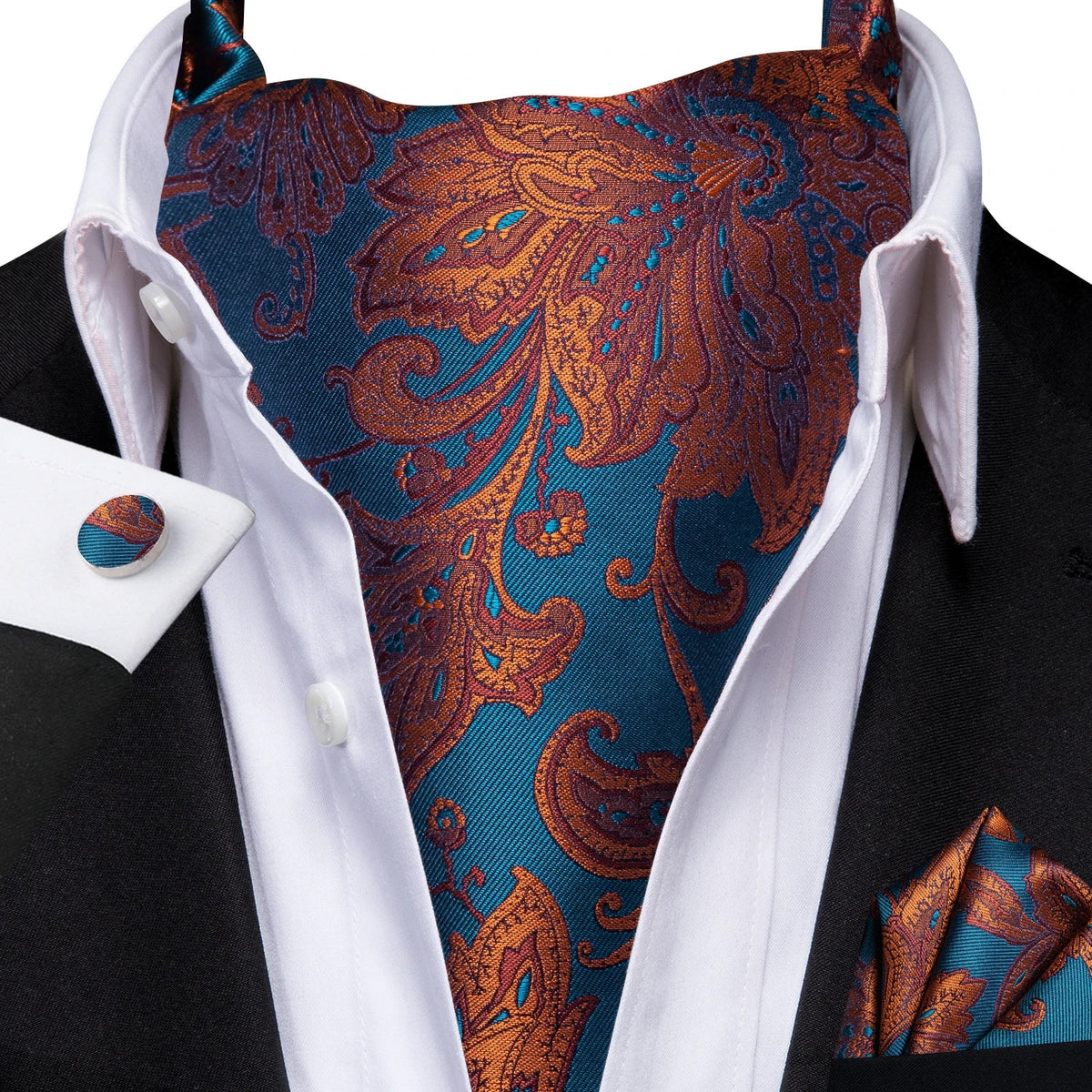 Men's Luxury Floral Ascot Cravat Set – Cufflinks & Handkerchief