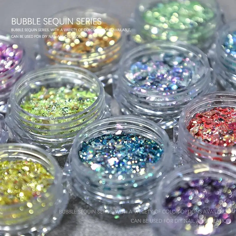 Hexagonal Glitter Sequin Nail Art Jar – Bubble & Mixed Glitter Nail Art Glitter Qst
