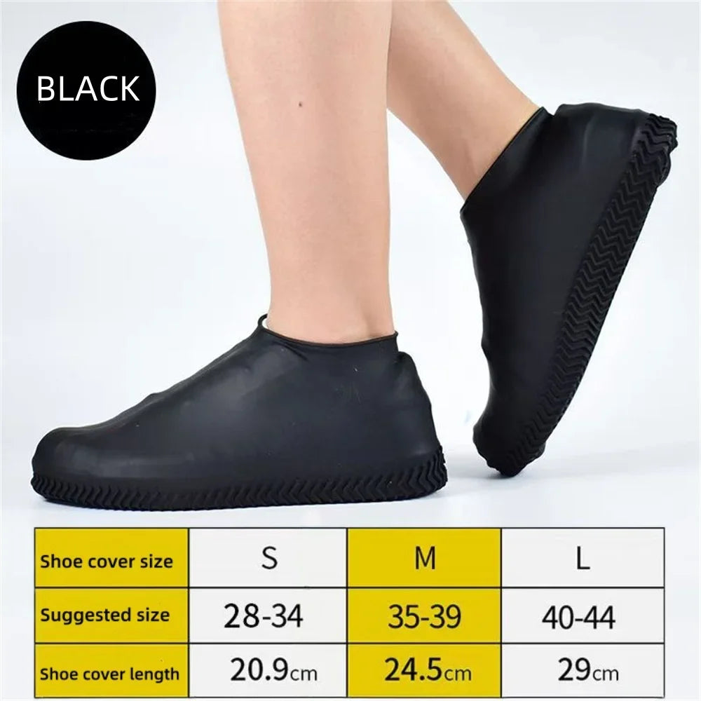 Waterproof Silicone Shoe Covers – Non-Slip Reusable Rain Boots Silicone Shoe Covers Qme black S