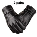 Men's PU Leather Winter Gloves – Touchscreen Waterproof Driving Winter Driving Gloves Qme 2 pairs