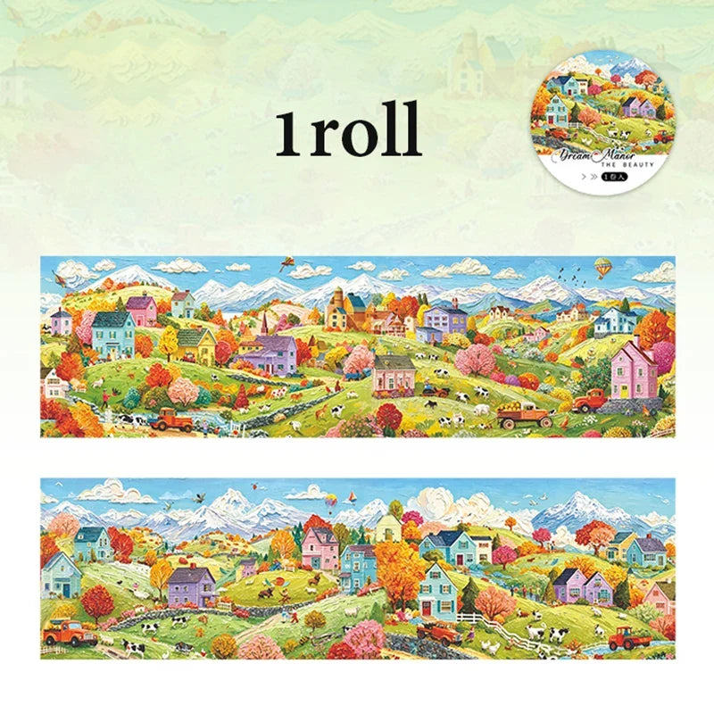 Wide European Town Scenery Washi Tape – Junk Journal Decorative Washi Tape Qme B