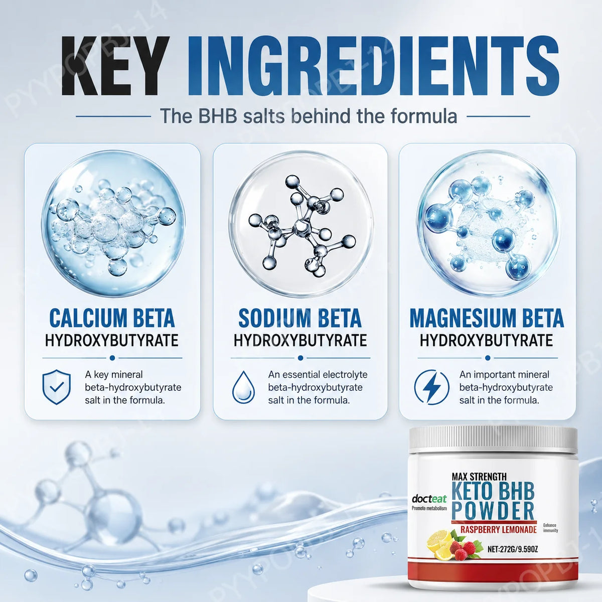 Docteat Keto BHB Powder Raspberry Lemonade 272g | Electrolytes Keto BHB Supplement Qst