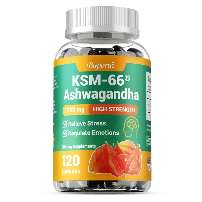 KSM-66 Ashwagandha Capsules 1200mg – Adaptogen Supplement Herbal Supplement Qst 120 Capsules
