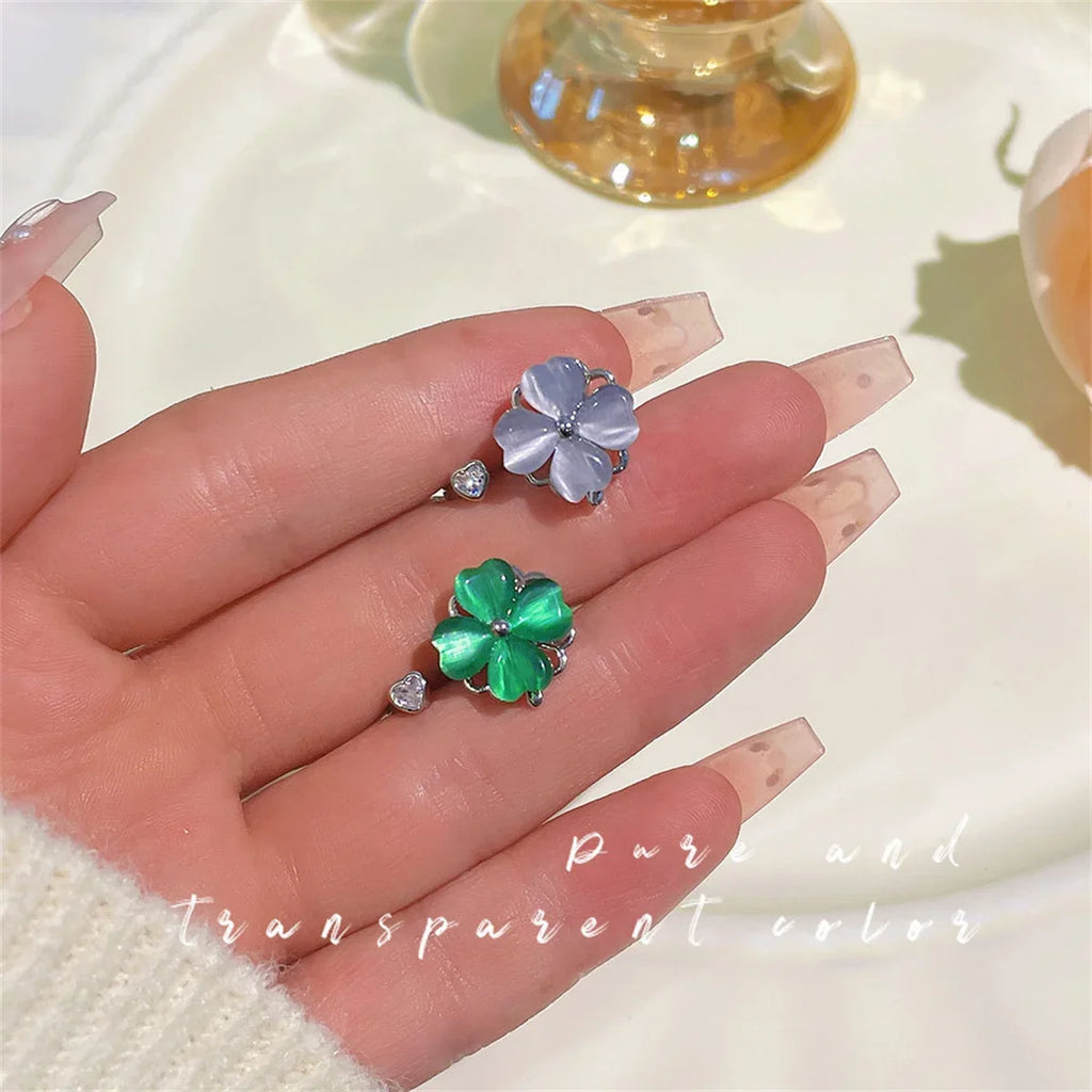 Purple Four Leaf Zircon Flower Adjustable Ring for Women Fashion Ring Qme