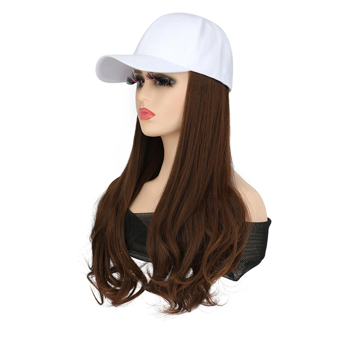 Baseball Cap with Long Curly Hair Extensions – Adjustable Wig Hat Wig Baseball Cap Qme F