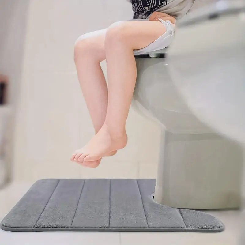 Memory Foam Bath Mat – Anti-Slip Absorbent U-Shaped Toilet Rug Memory Foam Bath Mat Qme