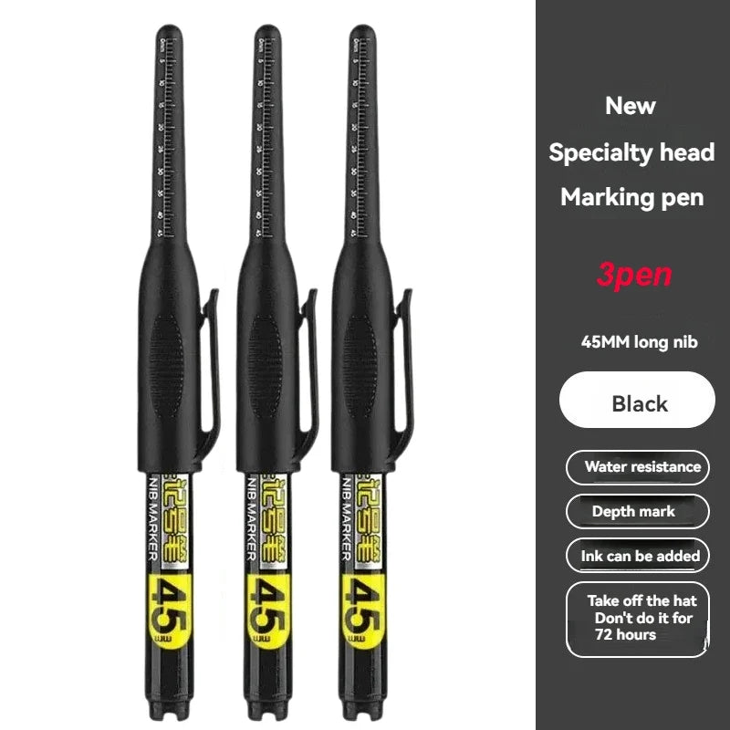 Waterproof Deep Hole Marker Pens – 45mm Long Nib Deep Hole Marker Pen Qme 3pcs black pen