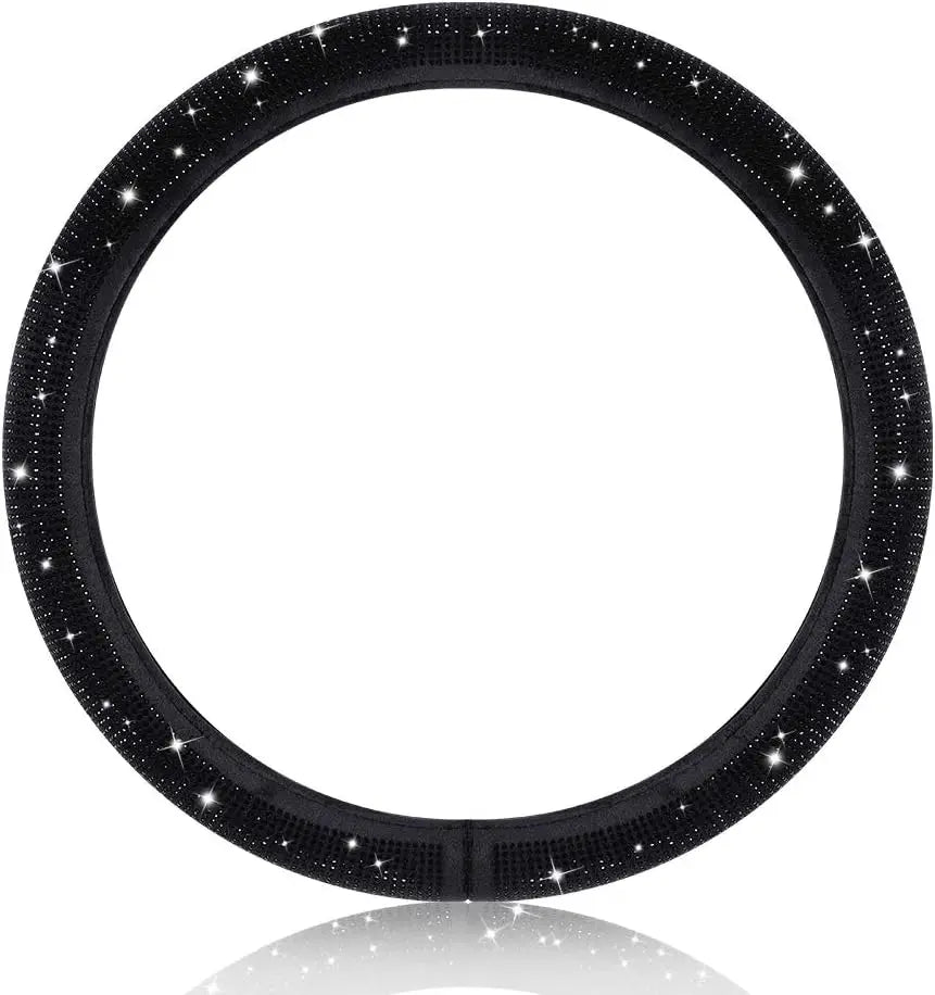 Black Crystal Rhinestone Steering Wheel Cover | Universal Fit Steering Wheel Cover Qme black