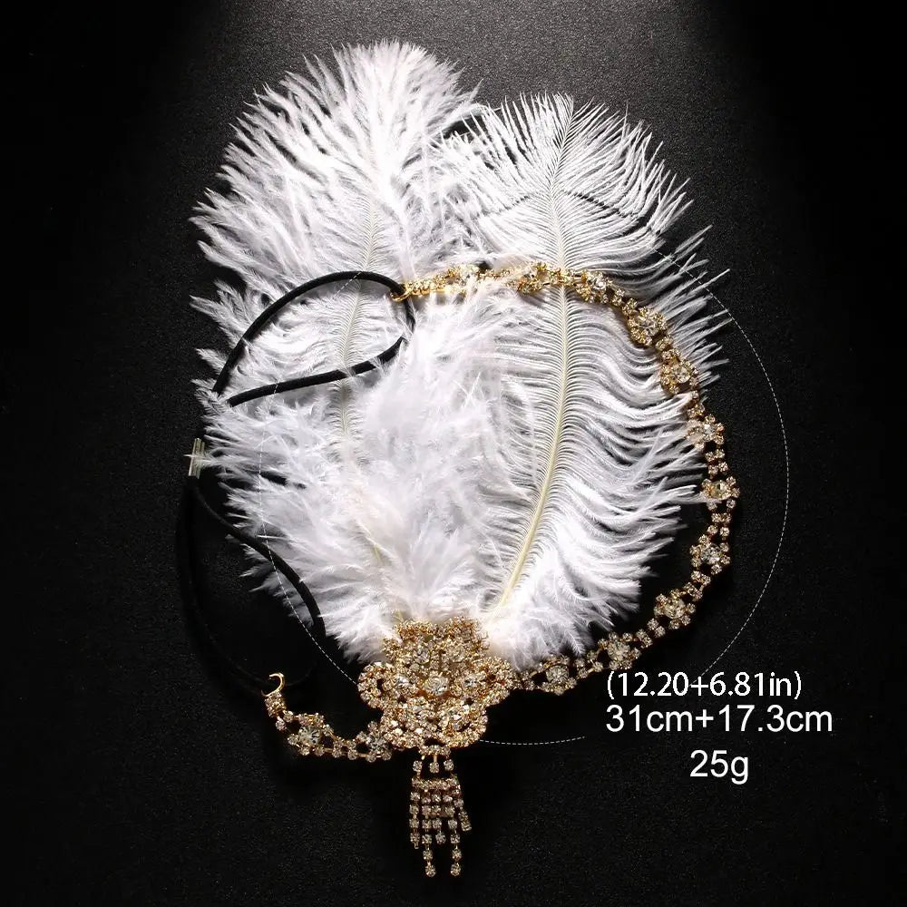 1920s Feather Headband | Sequin Rhinestone Masquerade Hair Band Feather Headband Qme