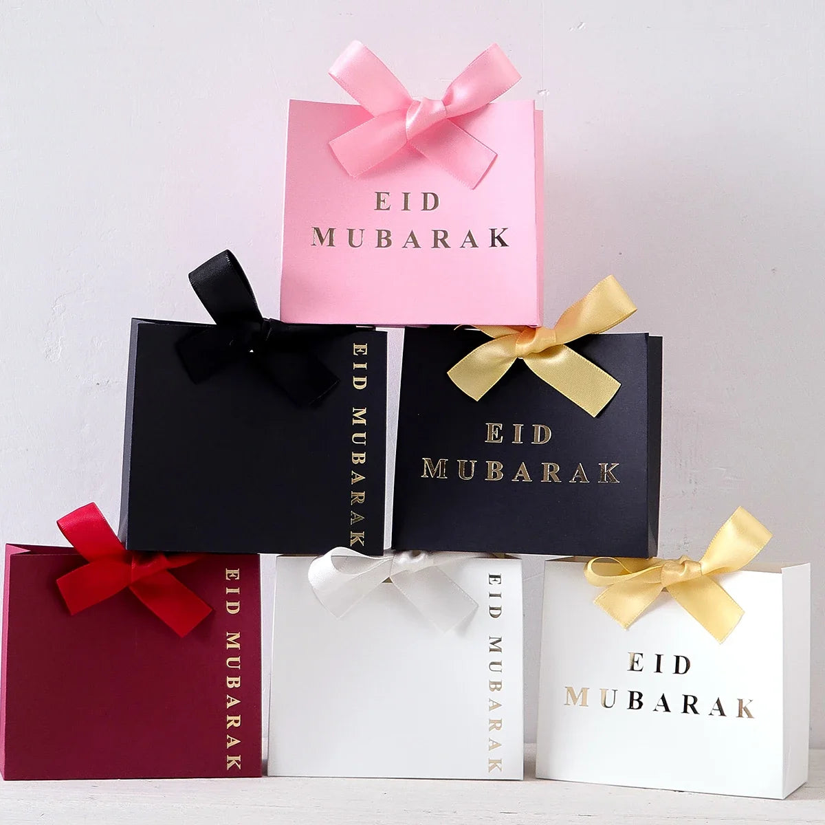 5-Piece Eid Gift Boxes with Ribbon Bows | Paper Packaging Gift Box Set Qme