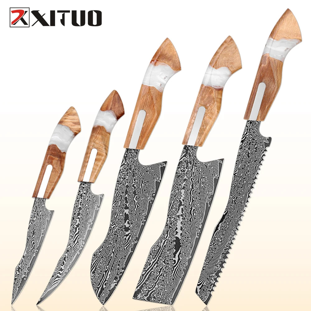 Xituo Damascus Steel Kitchen Knife Set – 1-5 Piece Chef Set Kitchen Knife Set Qst