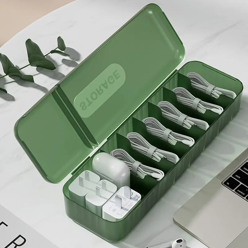 7-Compartment Cable & Charger Cord Organizer Storage Box Cable Organizer Box Qme