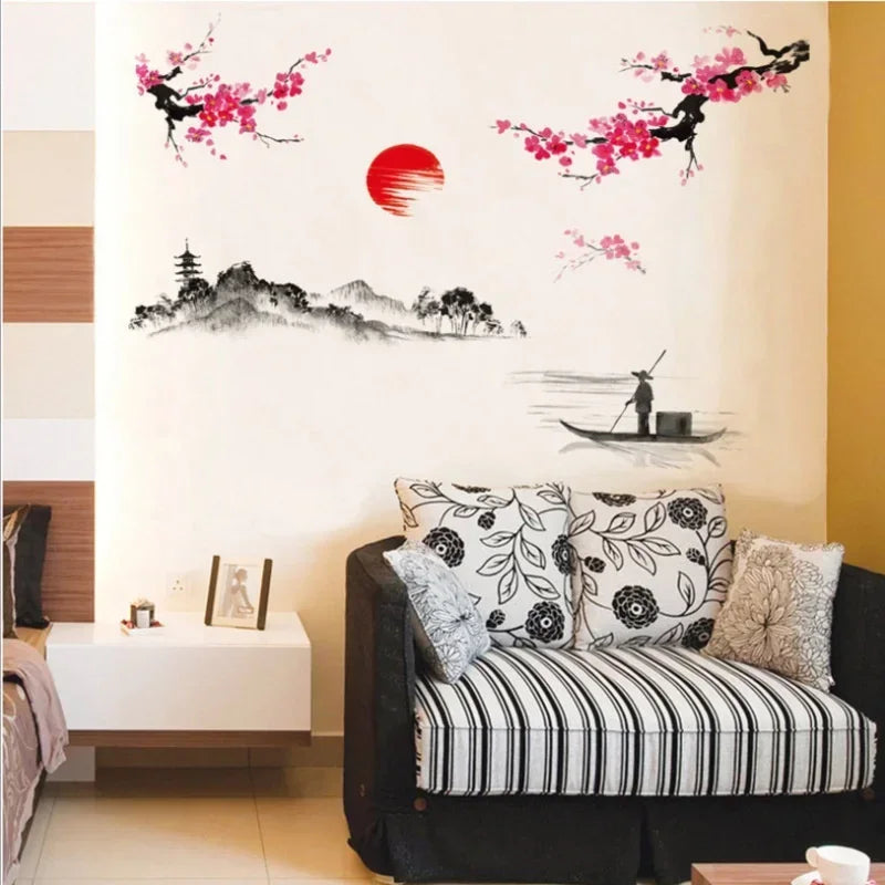 Pink Cherry Blossom Tree Wall Mural Sticker | Sakura Decal Wall Mural Decal Qme