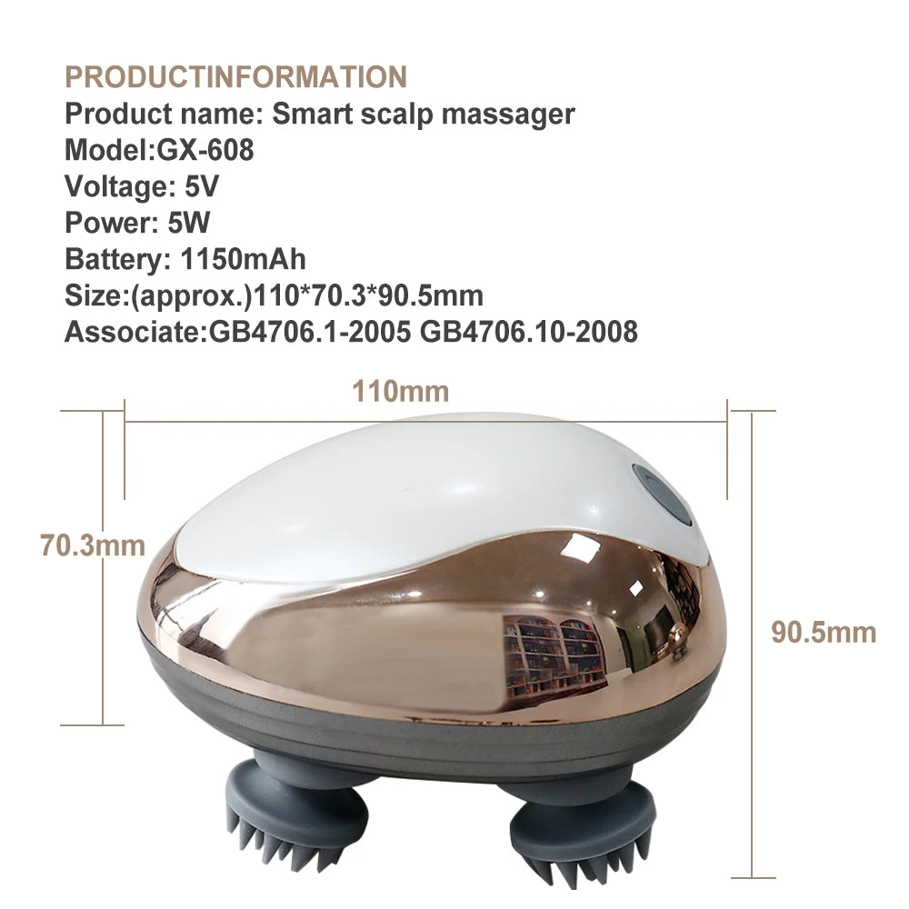 Raiuleko Electric Scalp Massager – 3D Kneading Head Device Electric Head Massager Qst