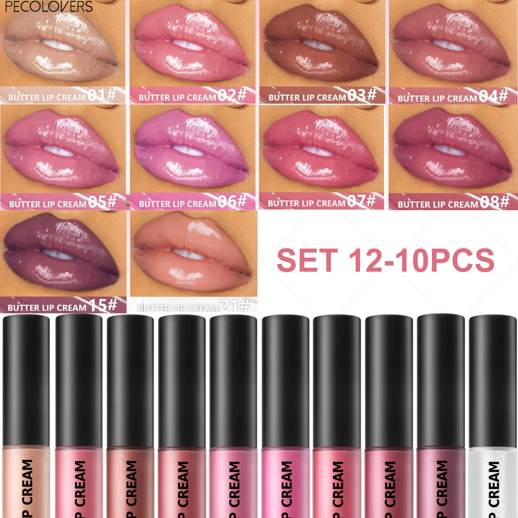 Buttery Lip Gloss 10-Piece Set – Silky, Hydrating & Colorful Lip Gloss Set Qme SET 12