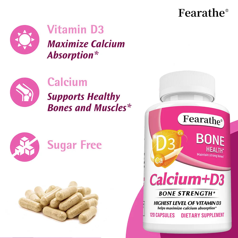 Calcium & Vitamin D3 Capsules – Vegan, Non-GMO, 120ct Vitamin Supplement Qst