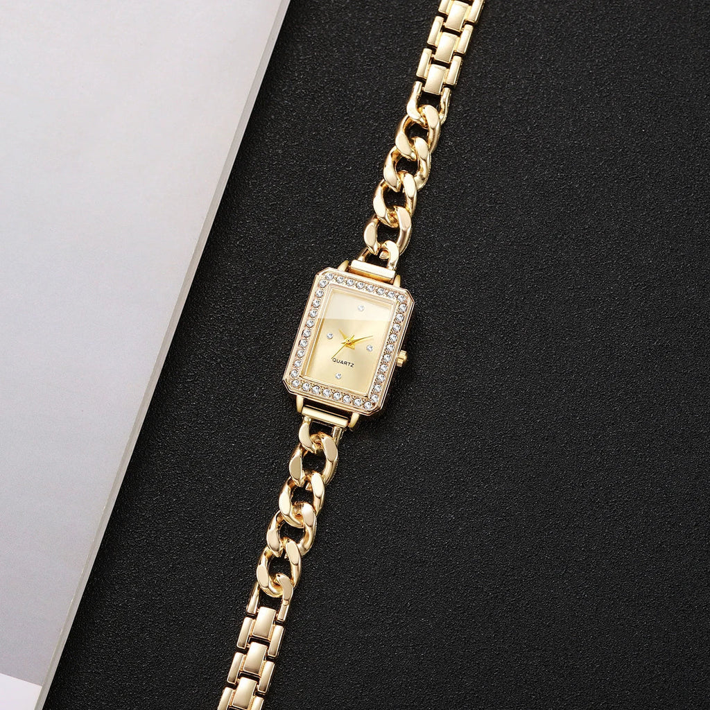 Women's Luxury Diamond Rectangular Dial Quartz Bracelet Watch Bracelet Watch Qme