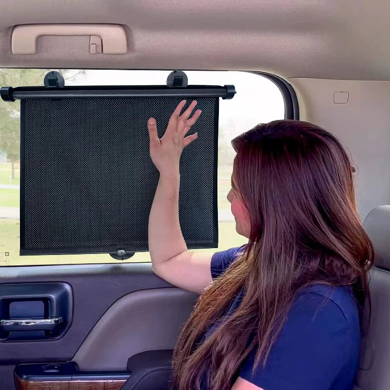Retractable Car Side Window Sunshade Roller Curtain – Black Car Window Sunshade Qme