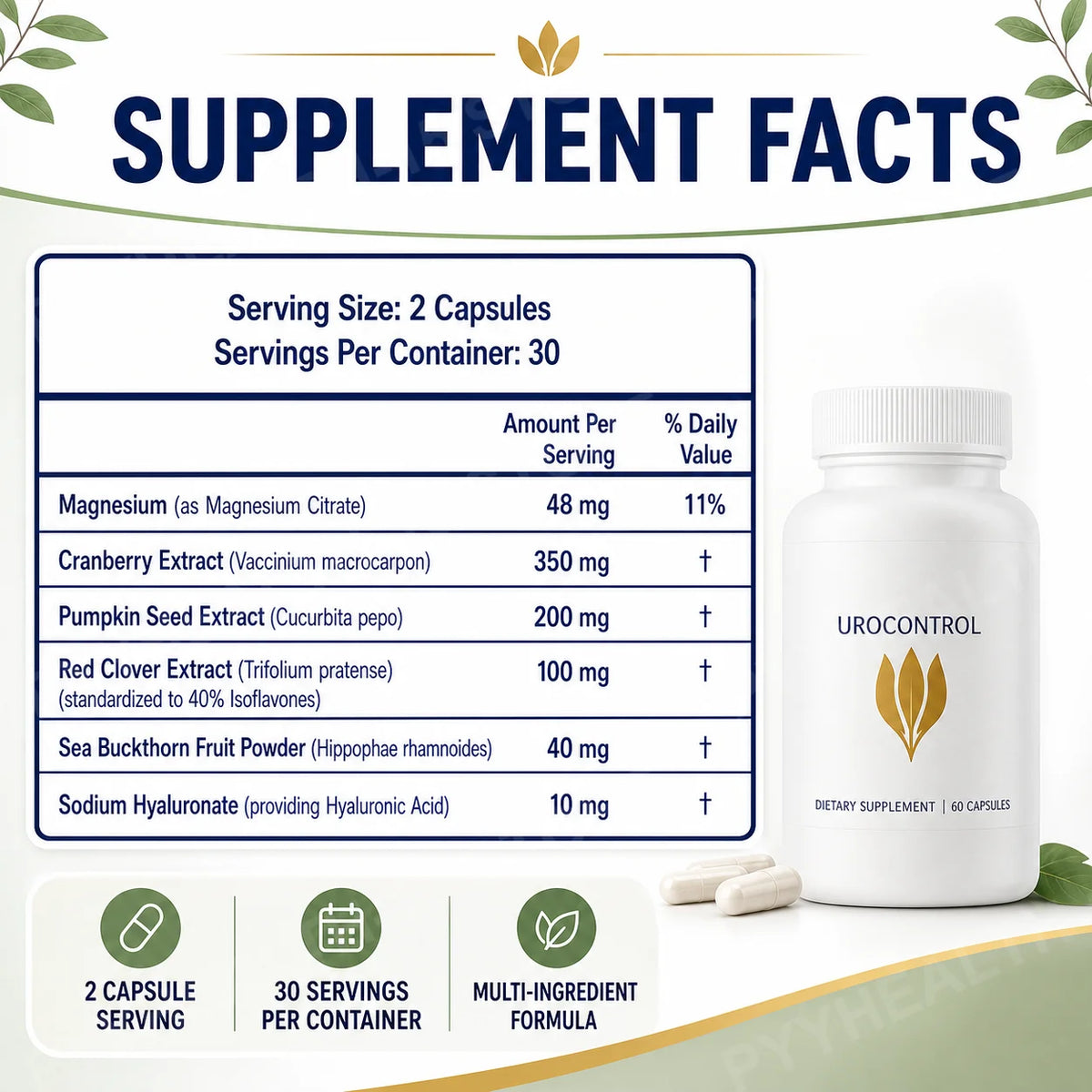 Bladder Wellness Capsules – Cranberry Pumpkin Seed Magnesium 60ct Wellness Supplement Qst