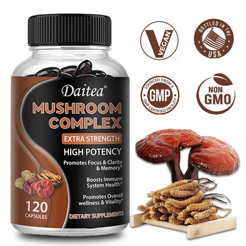 10-in-1 Mushroom Capsules – Lion's Mane, Cordyceps & Reishi Mushroom Supplement Qst