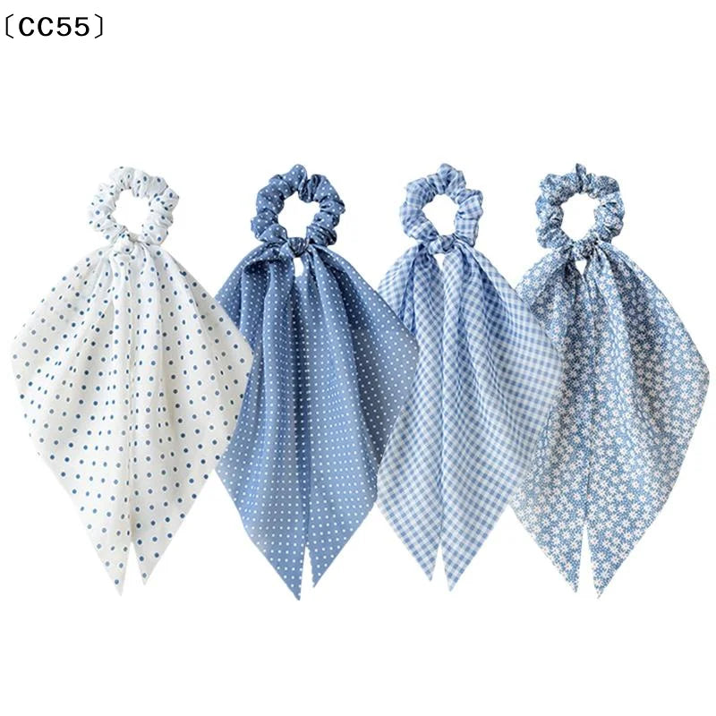 Chiffon Floral Bow Hair Scrunchies – Women's Ponytail Holder Hair Scrunchie Qst