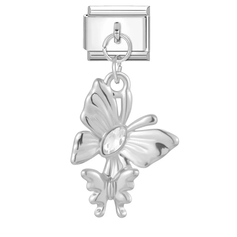 Zircon Crystal Italian Charm Link – Stainless Steel Bracelet Charm Bracelet Link Qme Style 26