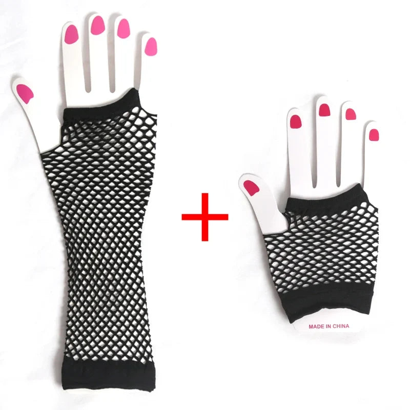 Women's Black Fishnet Fingerless Gloves 2 Pairs – Mesh Net Fishnet Fingerless Gloves Qme A plus B