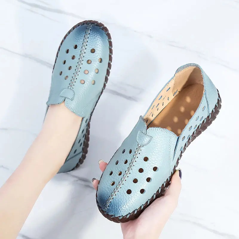 Women's Slip-On Moccasin Loafers – Microfiber Flat Shoes Women's Flat Loafers Qst Blue Hollow 35
