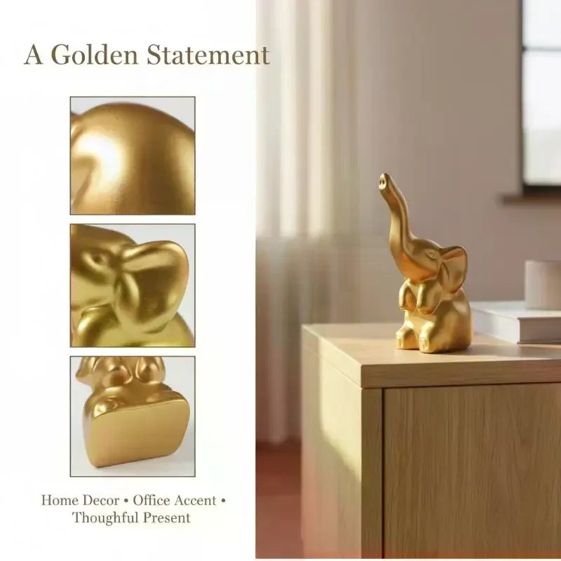 Mini Gold Elephant Figurine Pair | Alloy Home Decor Statue Decorative Figurine Qme