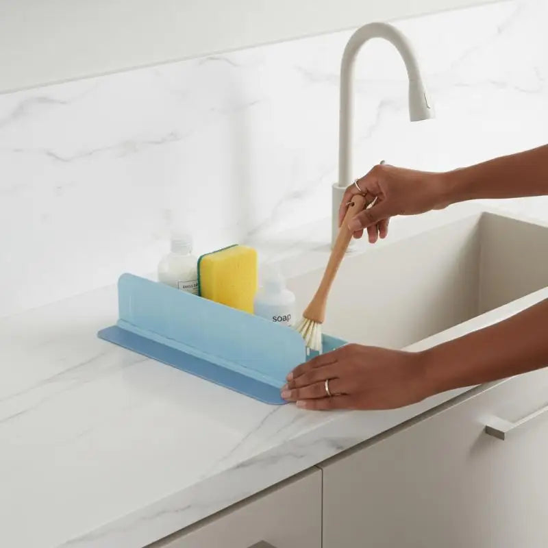 Silicone Sink Splash Guard & Drain Storage Tray Sink Splash Guard Qme