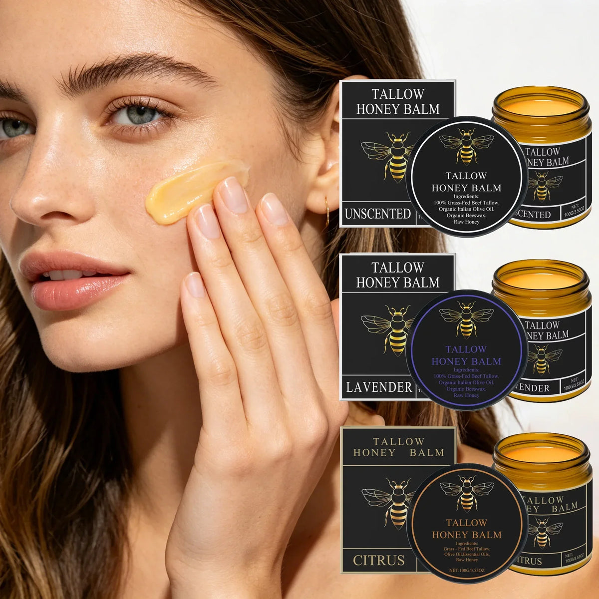 Organic Grass-Fed Beef Tallow & Honey Balm | Dry Skin Skin Nourishing Balm Qme