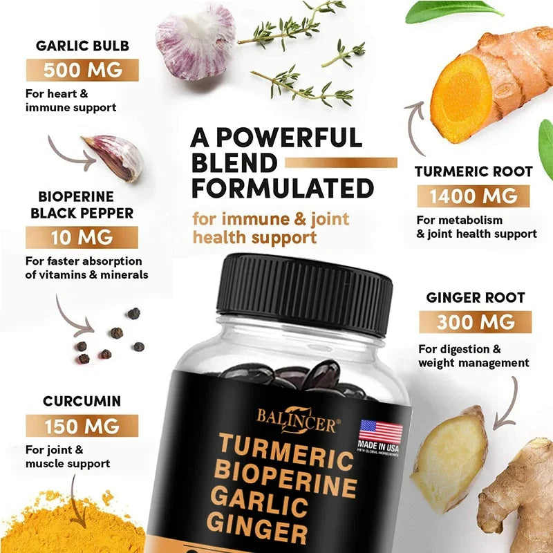 Turmeric Ginger Supplement 2360mg – Garlic & Piperine Capsules Dietary Supplement Qst
