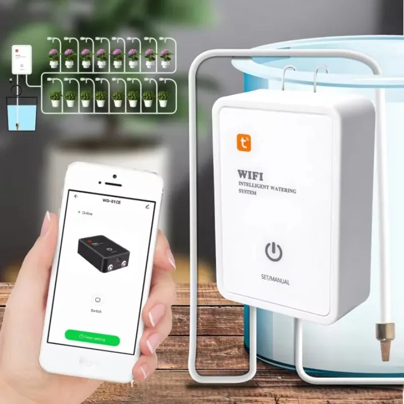 Tuya WiFi Smart Drip Irrigation Kit – Auto Plant Watering Timer Drip Irrigation Kit Qst 1Set