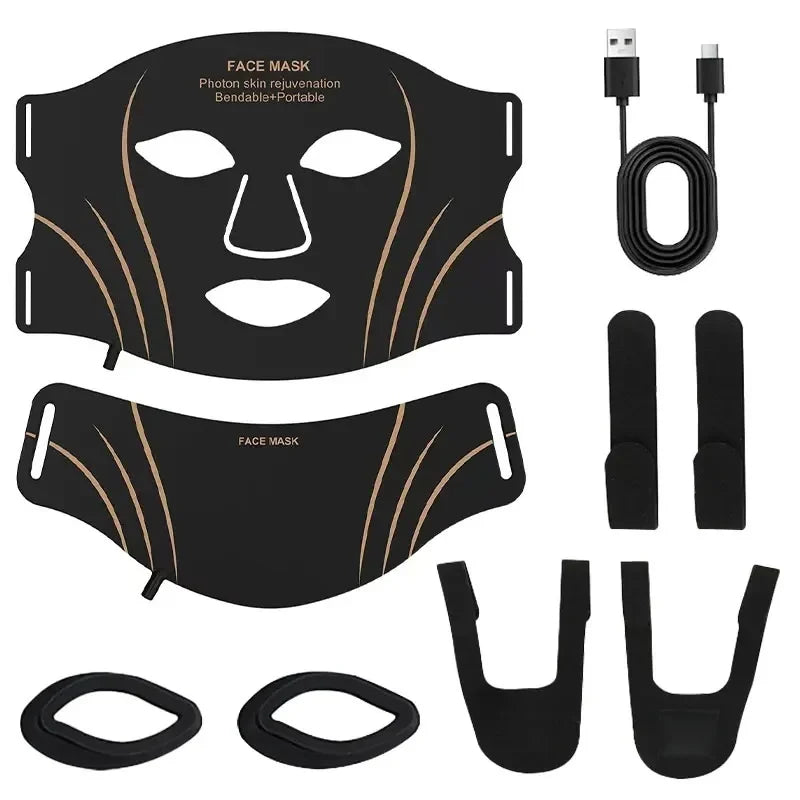 VIMYSHOW 7-Color LED Face & Neck Mask – Wireless Skin Care LED Skin Care Mask Qst black