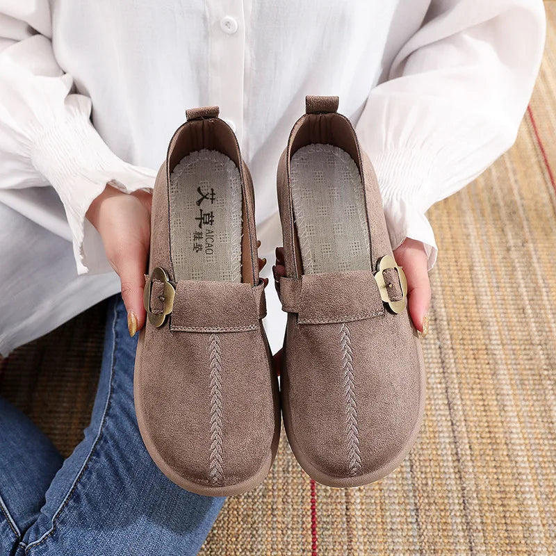Women's Retro Flat Loafers – Thick Sole Non-Slip Casual Shoes Women's Flat Loafers Qst Light coffee 37