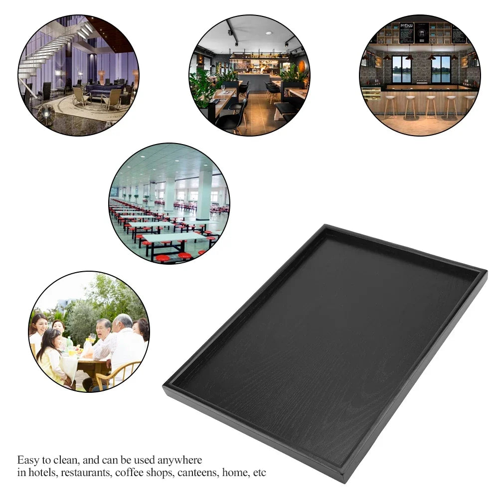 Black Rectangle Solid Wood Serving Tray – Tea, Coffee & Food Wooden Serving Tray Qme