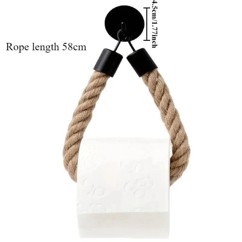 Retro Hemp Rope Toilet Paper Holder – No-Drill Wall Mount Toilet Paper Holder Qme