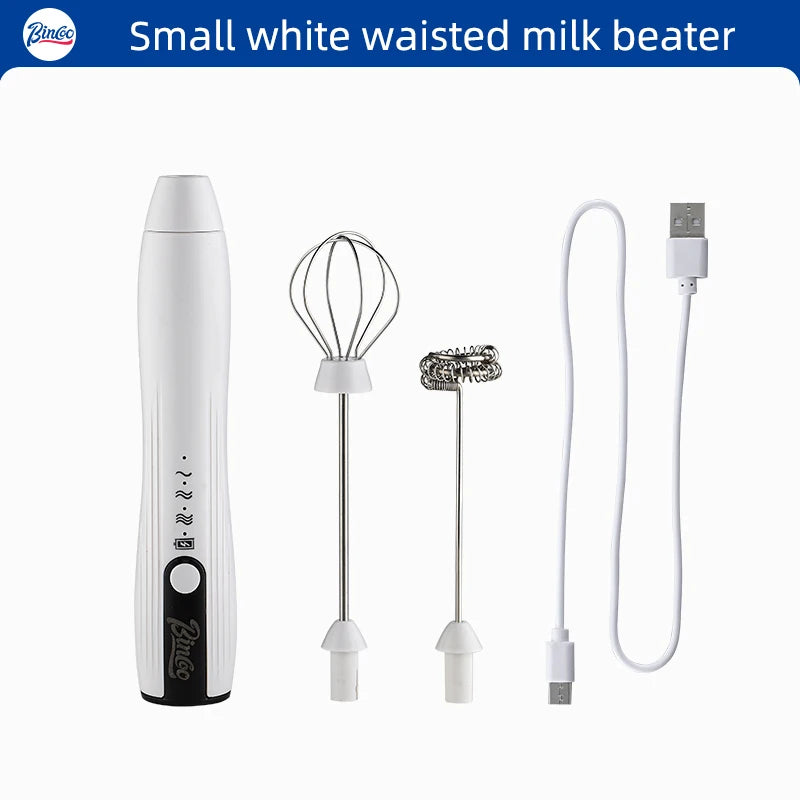 Bincoo Handheld Electric Milk Frother – Double-Head Mixer Electric Milk Frother Qst milk beater white