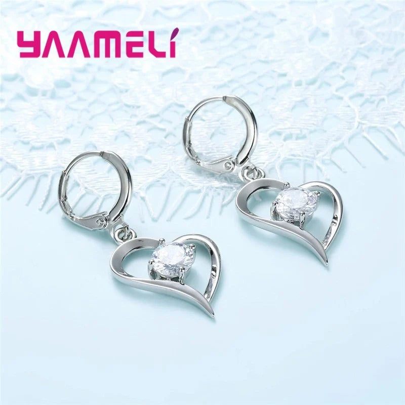 925 Sterling Silver Heart Jewelry Set – Necklace & Earrings Silver Jewelry Set Qme