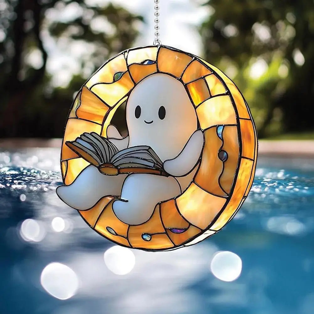 Halloween Ghost Reading Book Acrylic Suncatcher Hanging Decor Halloween Suncatcher Qme