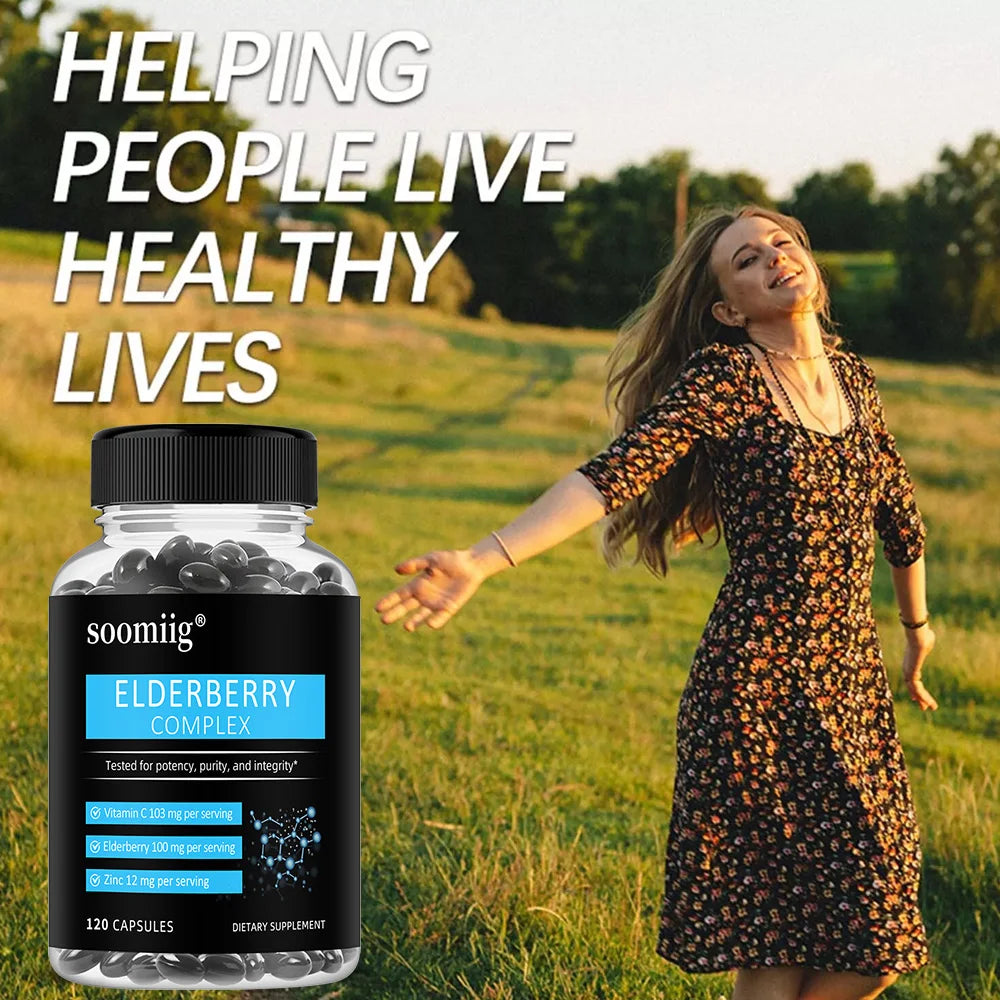 Elderberry + Vitamin C + Zinc Capsules | Antioxidant Support Herbal Supplement Qst
