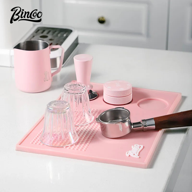 Bincoo Pink 4-Piece Espresso Tamping Mat & Jug Set 51/58mm Espresso Tamping Set Qst