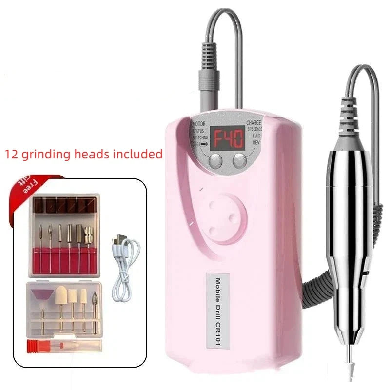 Electric Nail Drill Kit – 12 Heads, 40000 RPM | Rechargeable Electric Nail Drill Qme