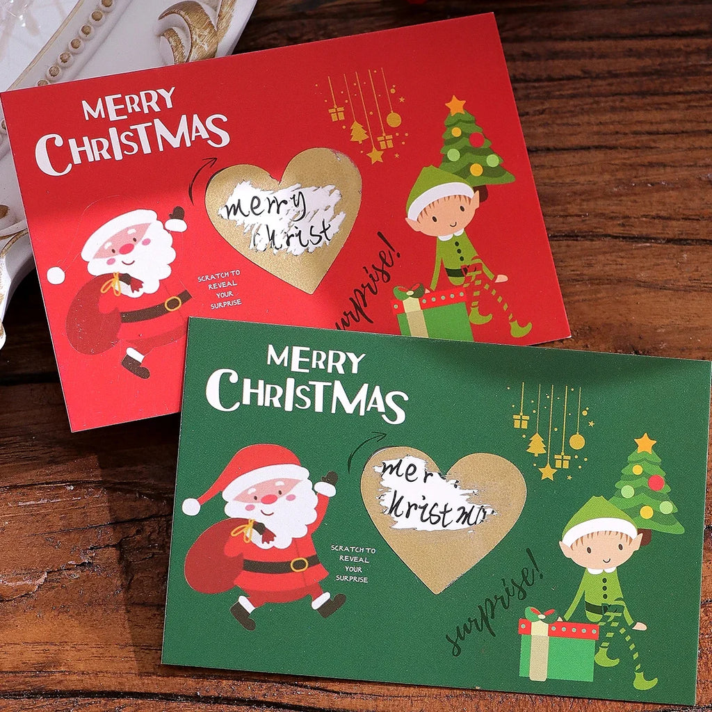 Christmas Lucky Scratch-Off Cards – Santa Cartoon Design Holiday Scratch-Off Cards Qme 5Red 5Green