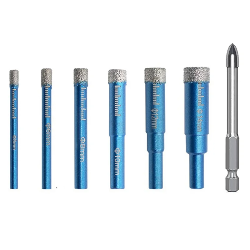 7-Piece Diamond Drill Bit Set – Glass, Marble & Tile Hole Opener Diamond Drill Bit Set Qme Blue