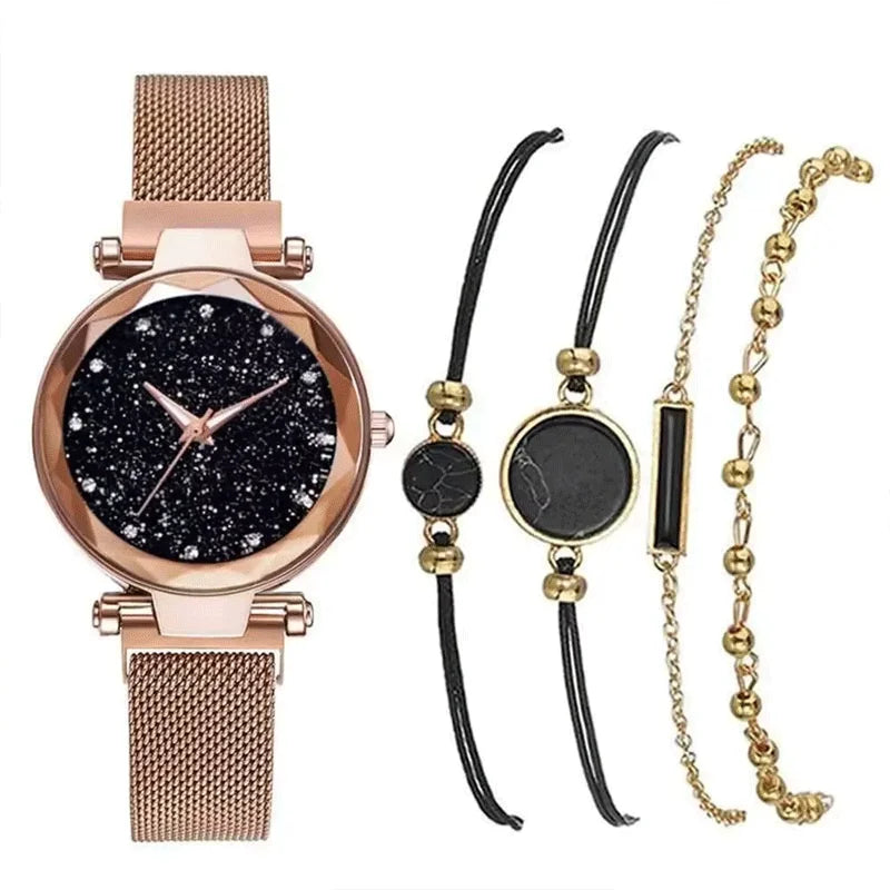 Women's Starry Sky Rhinestone Mesh Watch | Magnet Buckle Fashion Wristwatch Qme