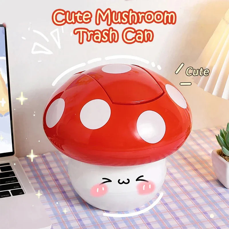 Cute Mini Waste Bin with Detachable Lid – Red Mushroom Desk Mini Desk Waste Bin Qme